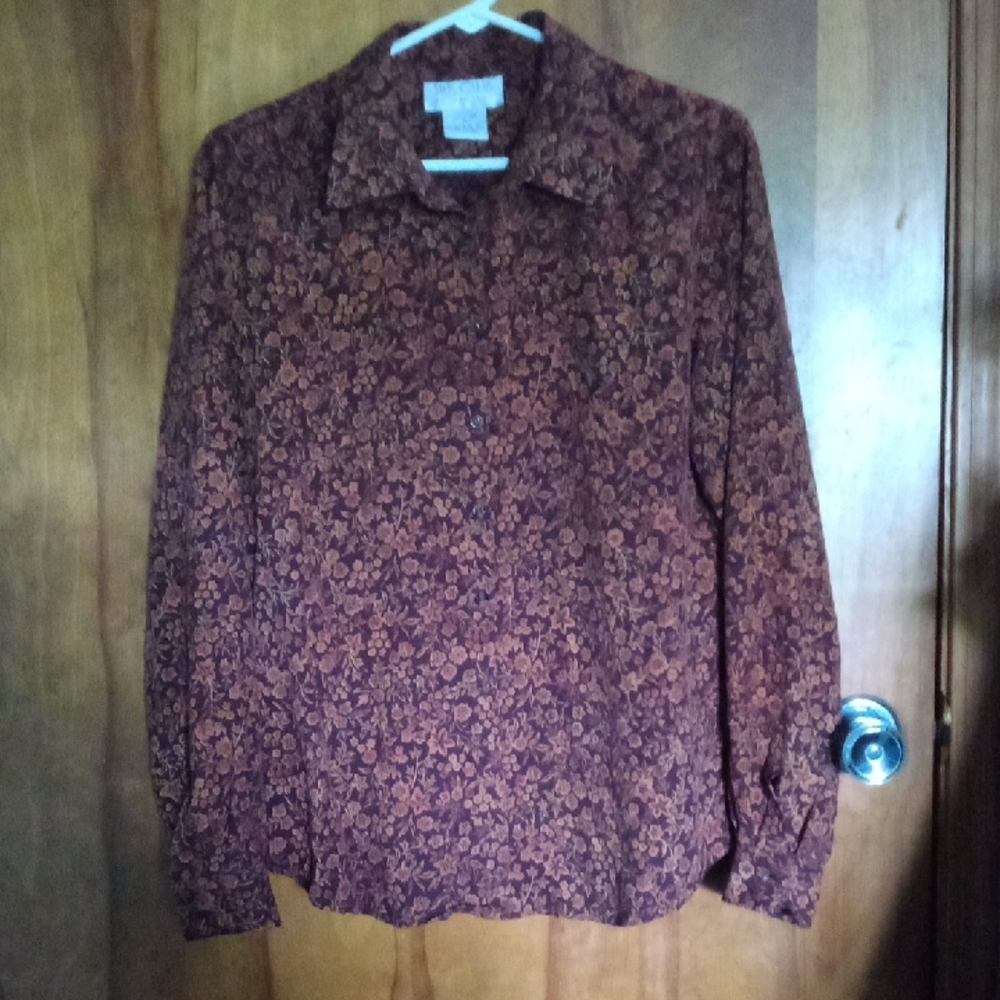 Brown Notched Collar Button Down Blouse